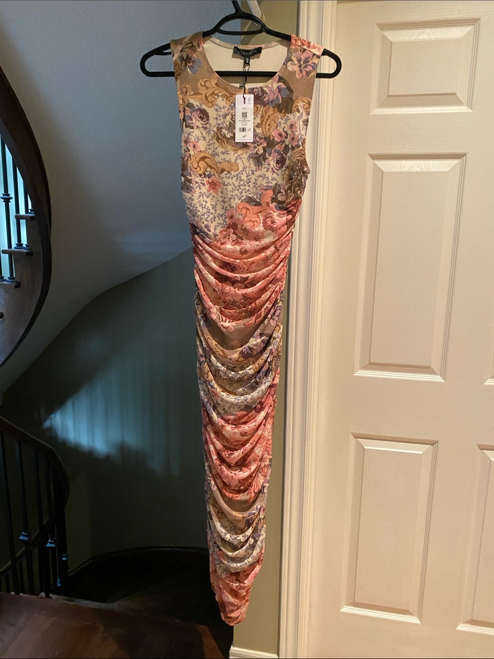 Dynamite Multicolor Floral Ruched Sleeveless Midi Dress